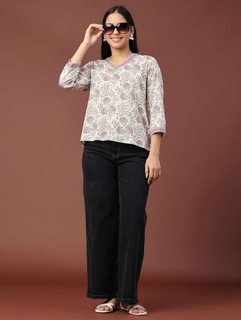 women floral printed three quarter sleeve straight kurti - 22293229 -  Standard Image - 5