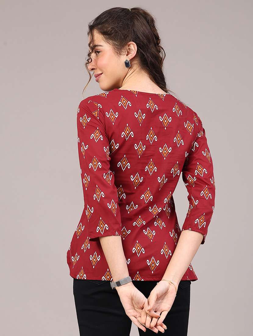 Women Printed Three Quarter Sleeve Straight Kurti - 22293233 -  Standard Image - 3