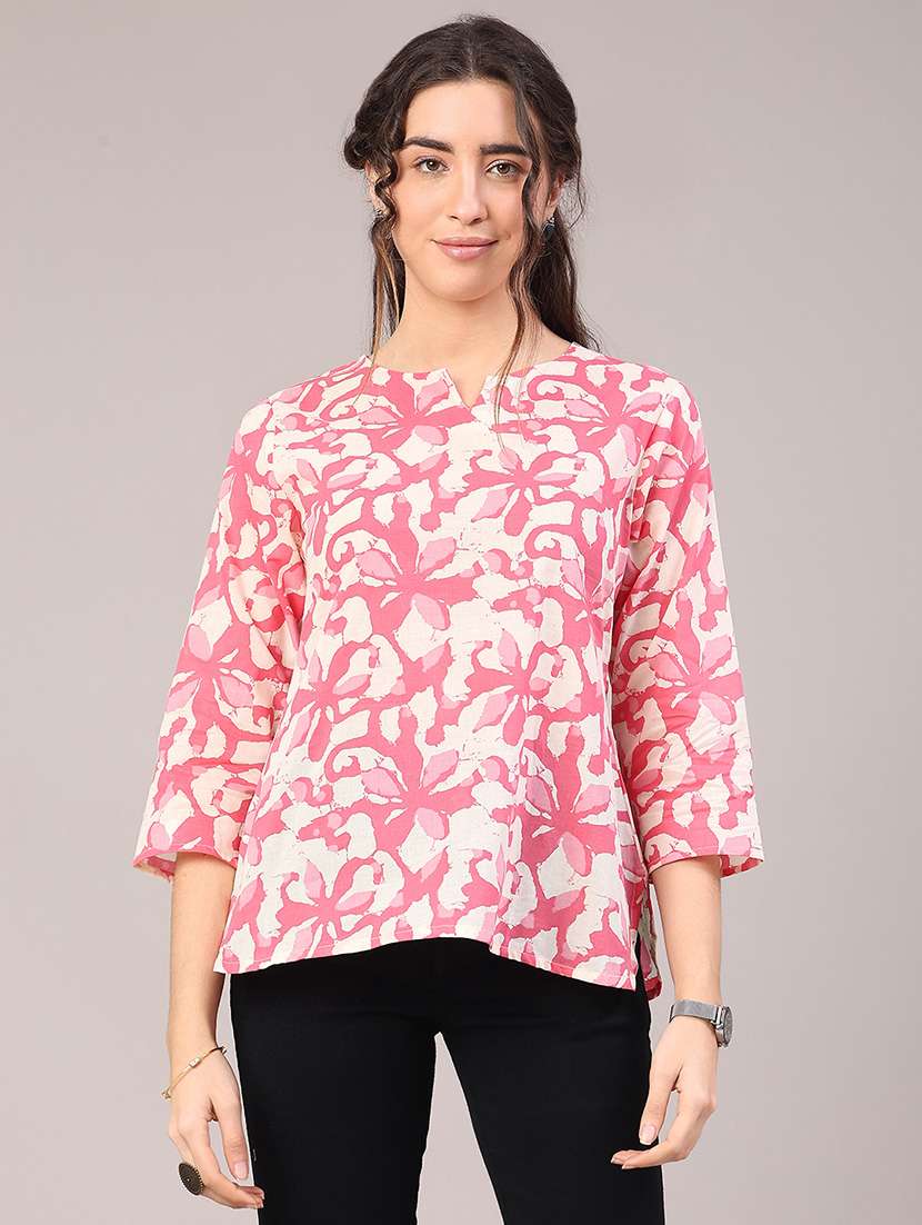 women floral printed three quarter sleeve straight kurti