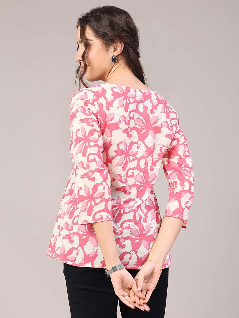 women floral printed three quarter sleeve straight kurti - 22293235 -  Standard Image - 3