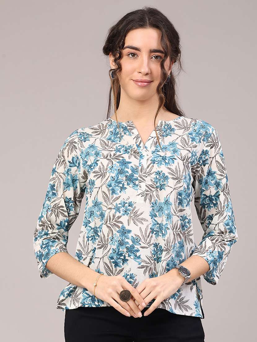 women floral printed three quarter sleeve straight kurti