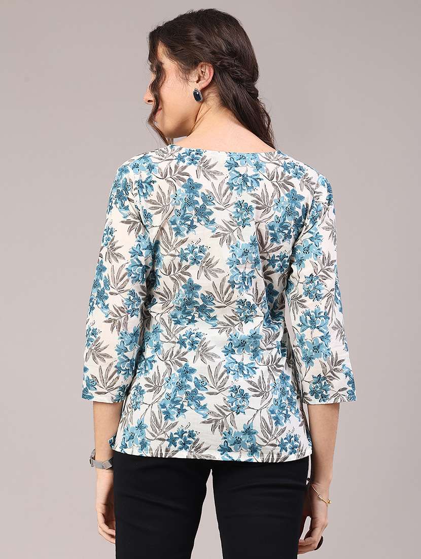 women floral printed three quarter sleeve straight kurti - 22293238 -  Standard Image - 3