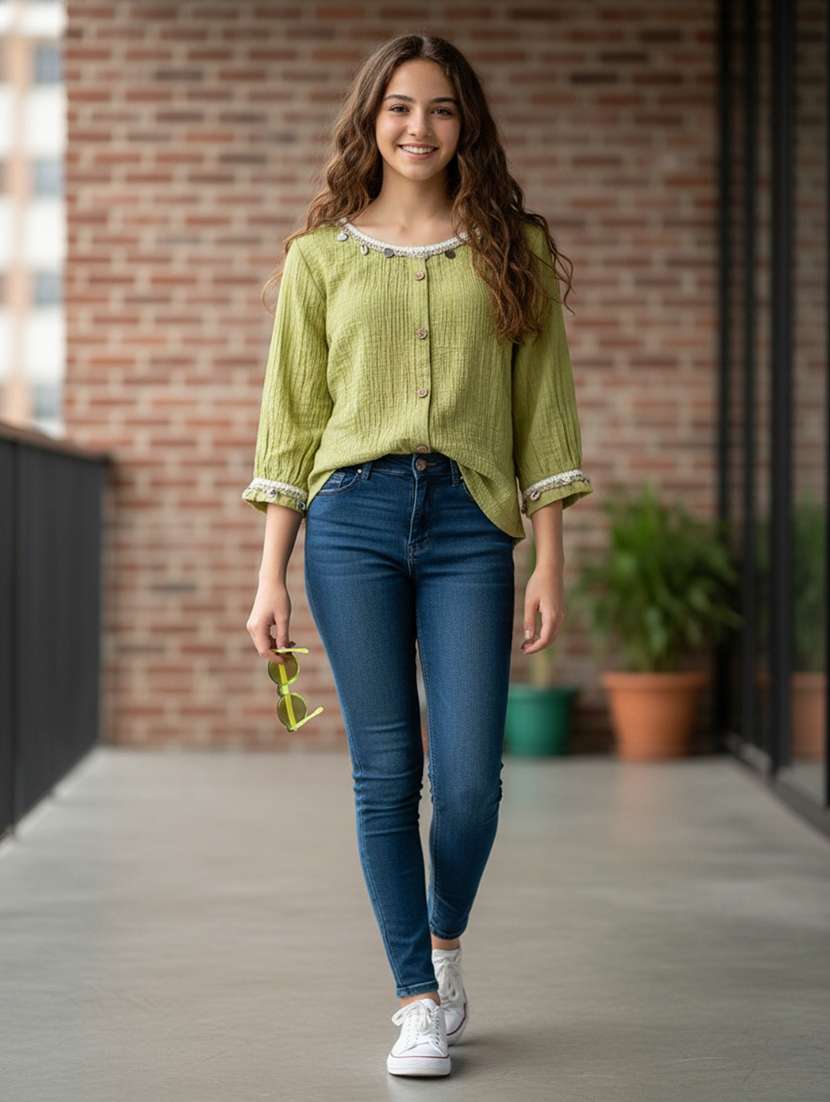 girls solid three quarter sleeve top