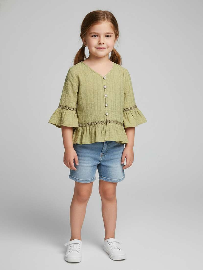 girls self designed bell sleeve tiered top