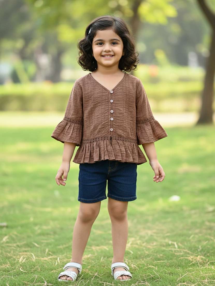 girls solid bell sleeve tiered top