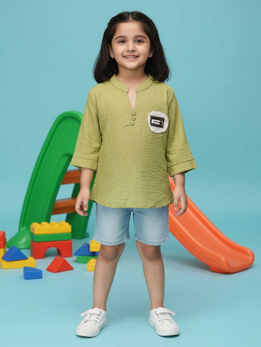 girls solid three quarter sleeve top