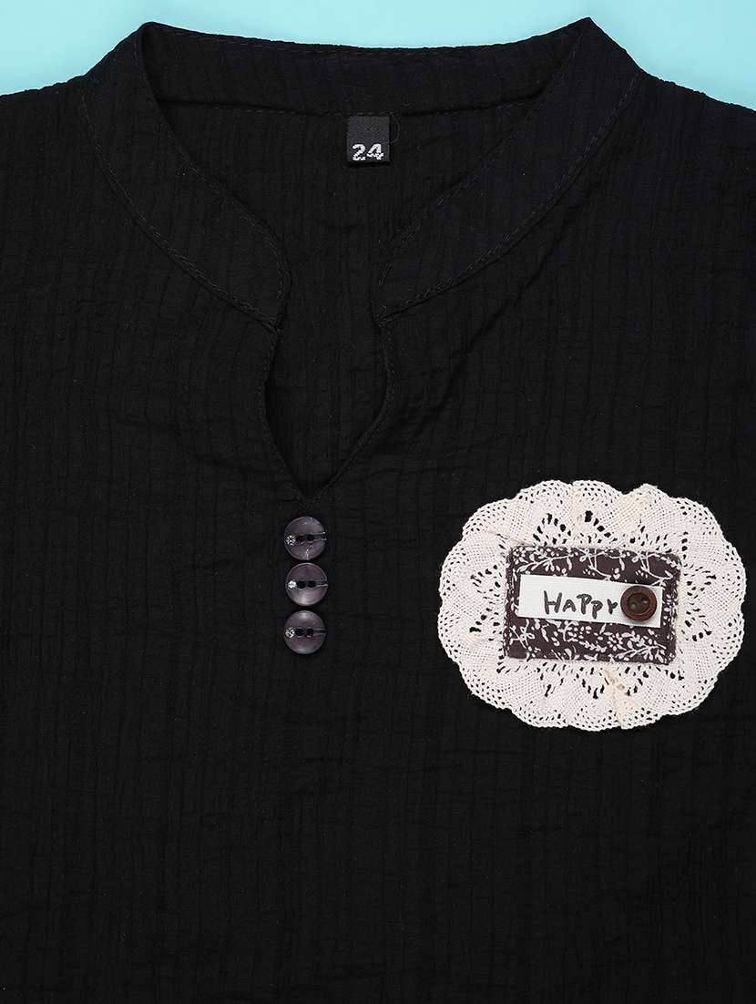 girls solid mandarin neck three quarter sleeve top - 22293304 -  Standard Image - 3
