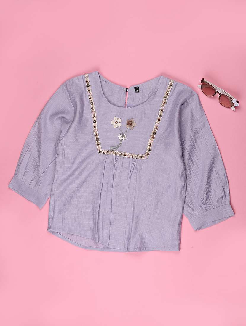 girls self designed three quarter sleeve top