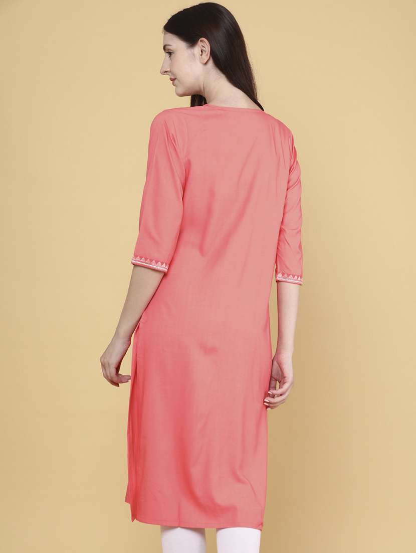 women solid with work straight kurta - 22293366 -  Standard Image - 3
