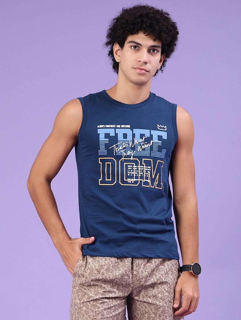 men typographic sleeveless slim fit t-shirt