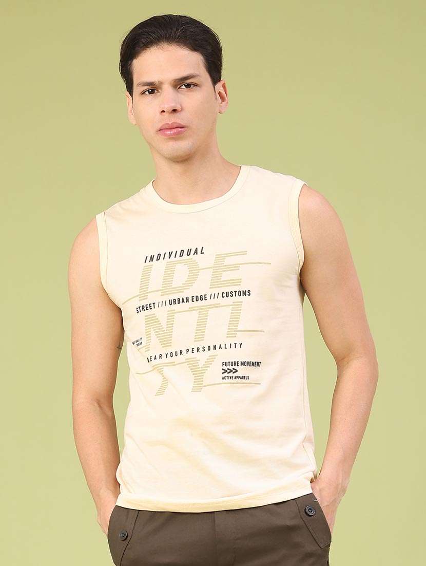 men typographic sleeveless slim fit t-shirt
