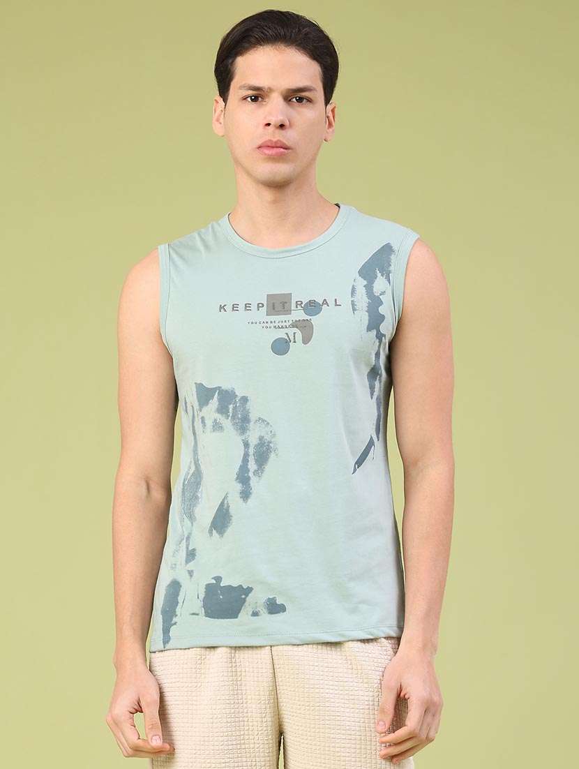 men printed sleeveless slim fit t-shirt