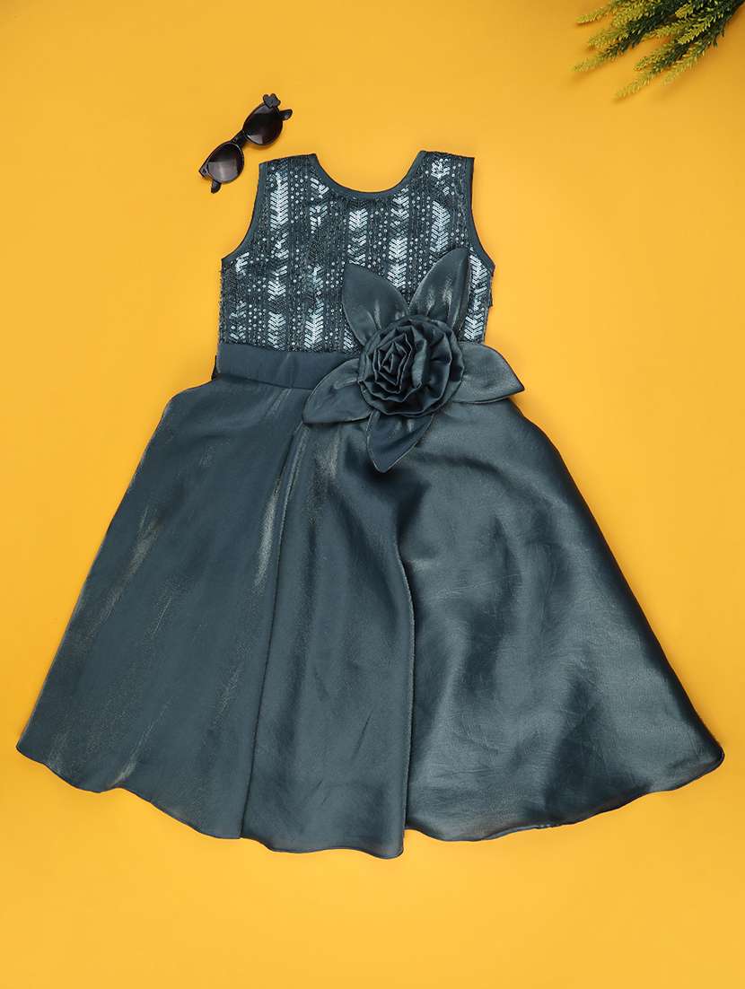 girls self designed sleeveless flared frock