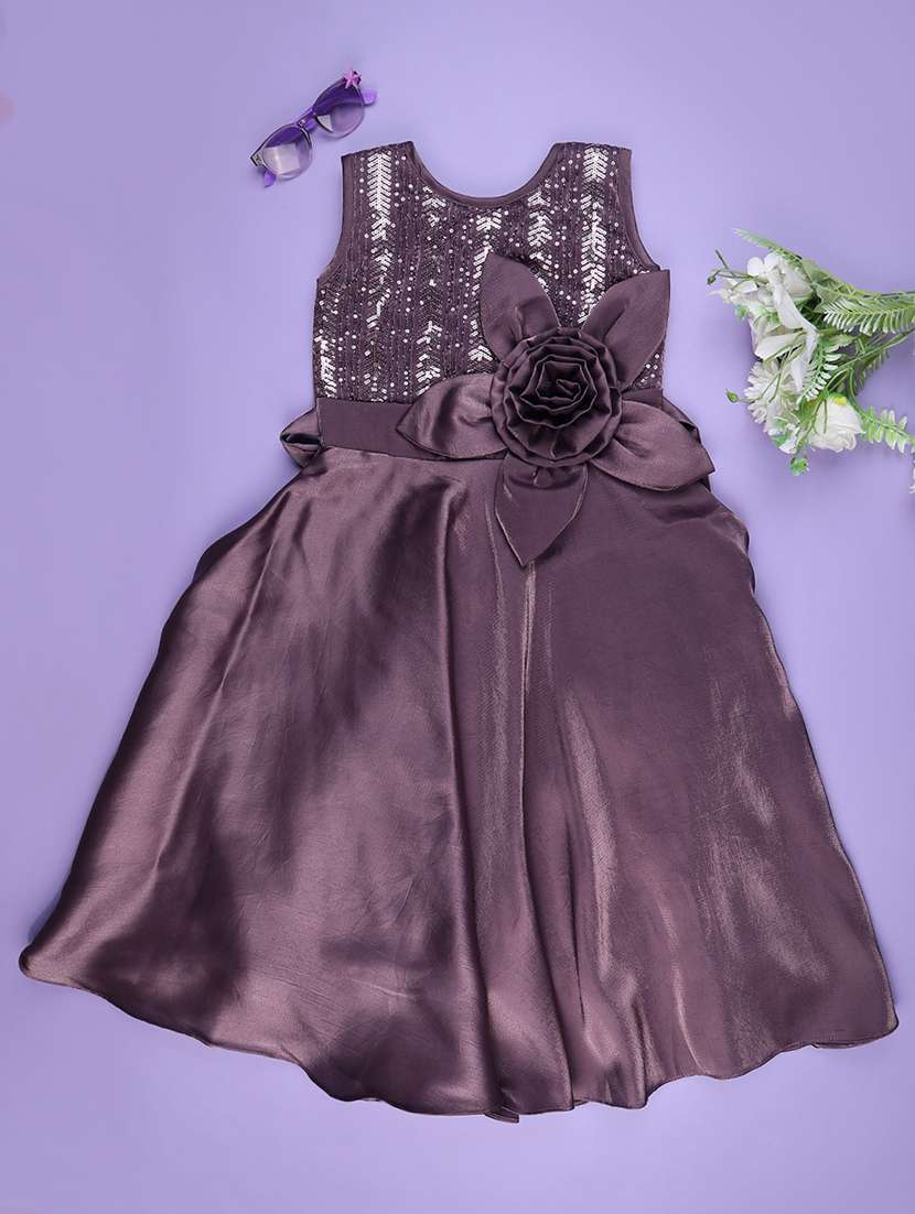 girls self designed sleeveless flared frock