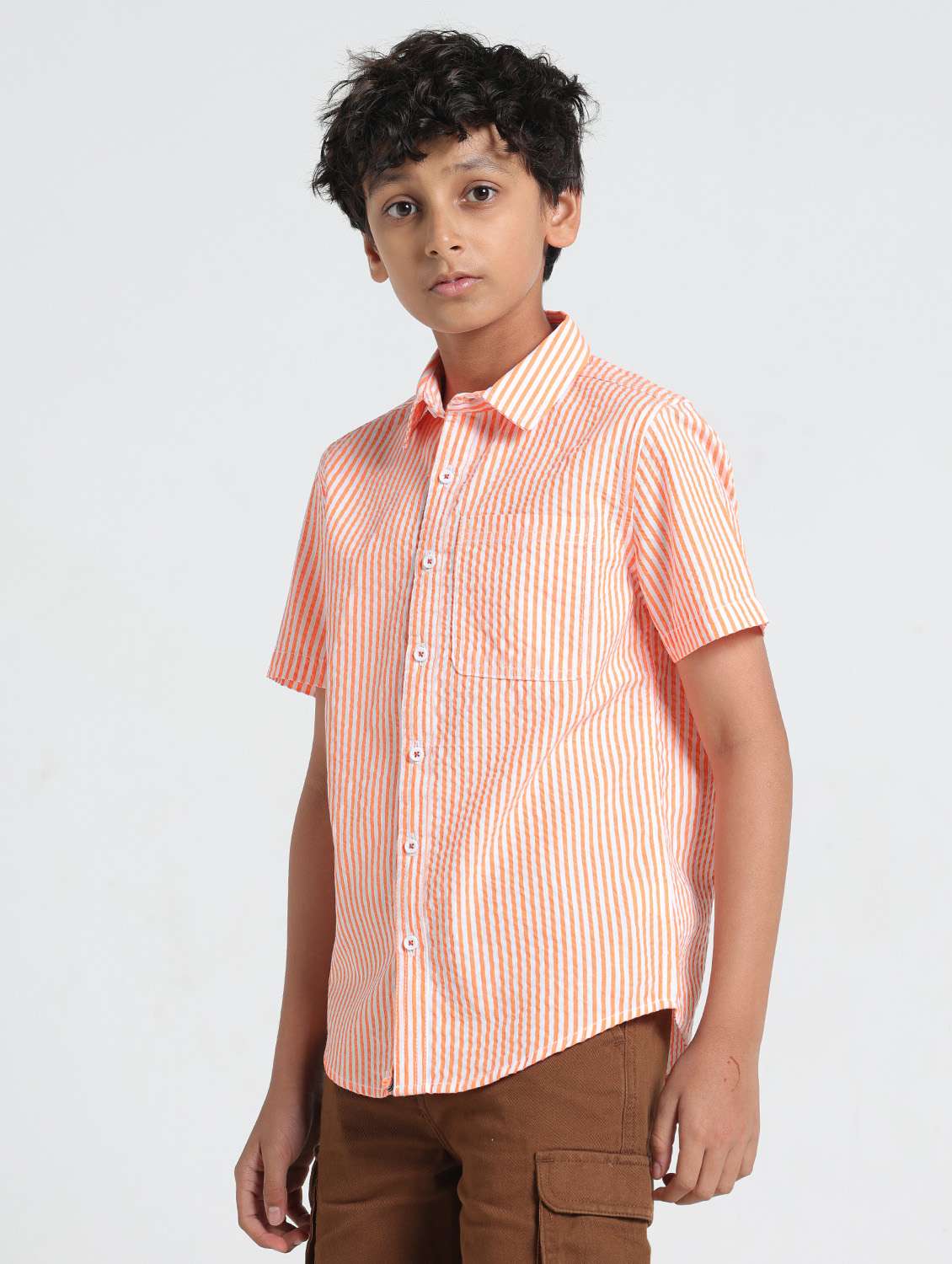 orange cotton blend shirt