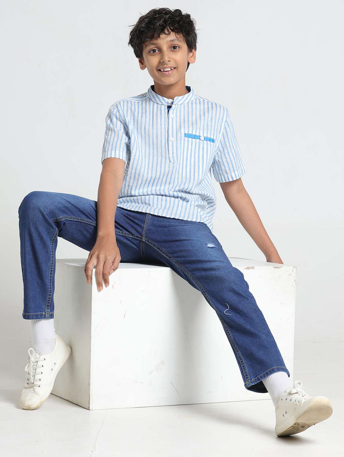 boys striped short sleeve kurta - 22293468 -  Standard Image - 3