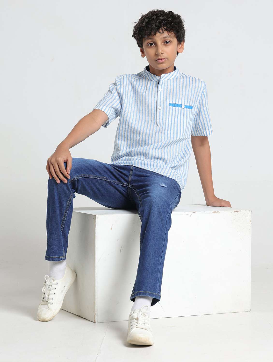 boys striped short sleeve kurta - 22293468 -  Standard Image - 5