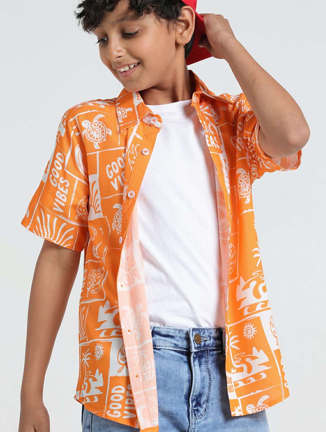 boys printed collared shirt sleeve shirt
