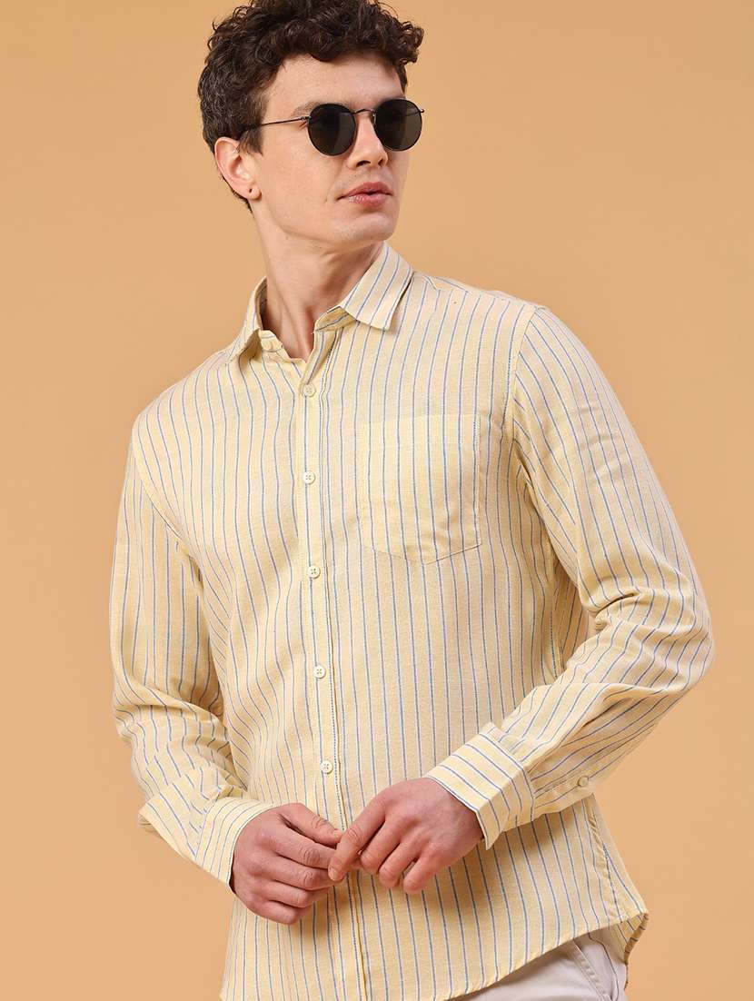 men striped long sleeve regular fit casual shirt