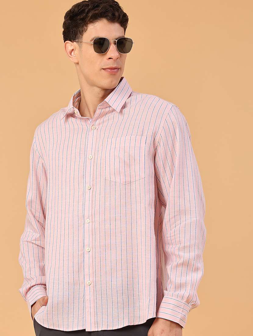 men striped long sleeve regular fit casual shirt