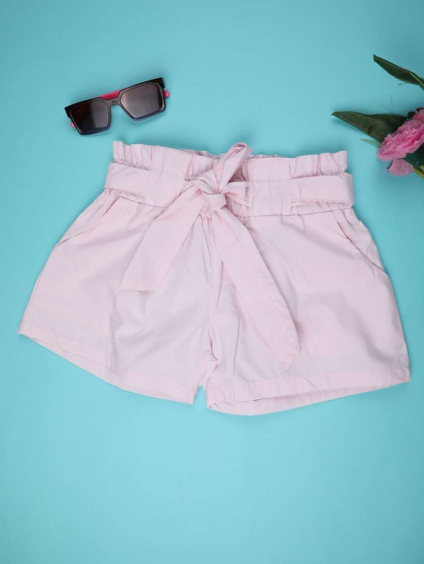 girls solid mid rise shorts