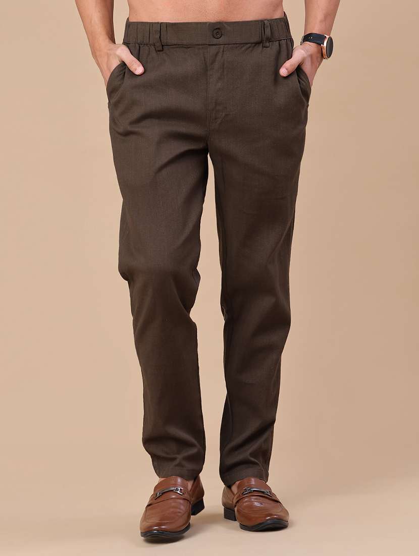 men solid mid rise chinos casual trouser