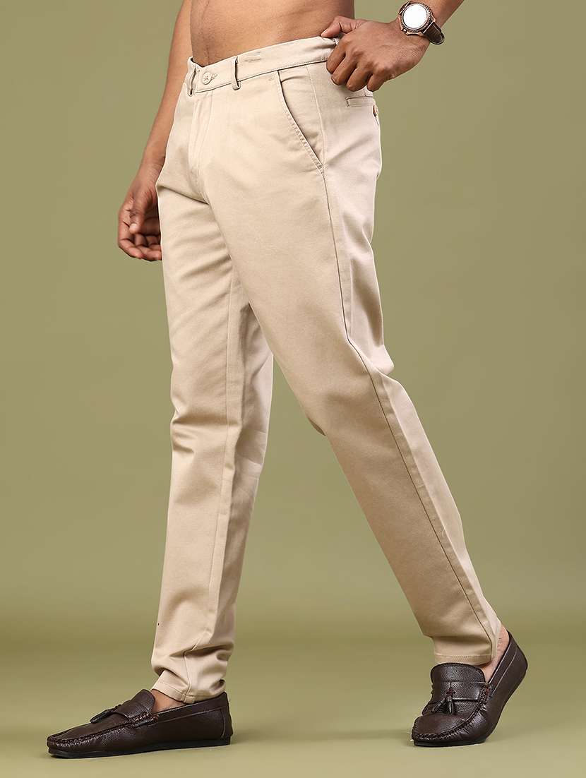 men solid mid rise chinos casual trouser