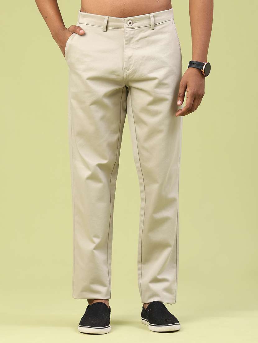 men solid mid rise chinos casual trouser