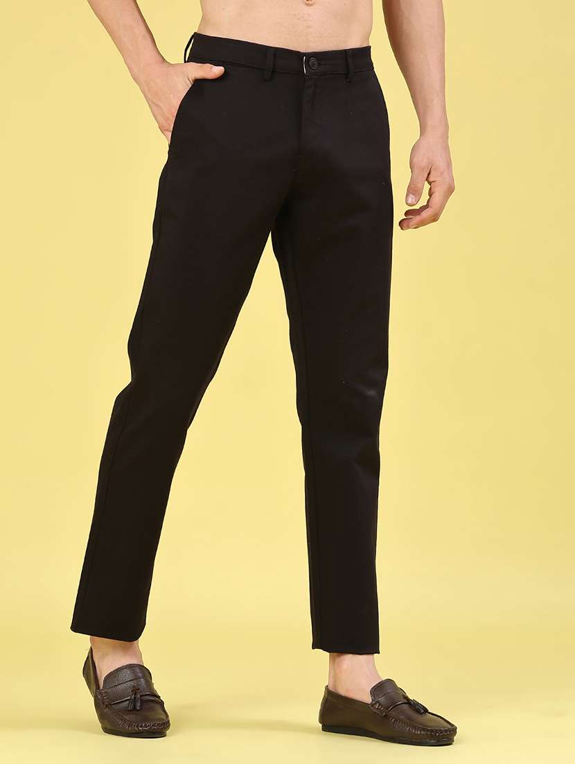 men solid mid rise chinos casual trouser
