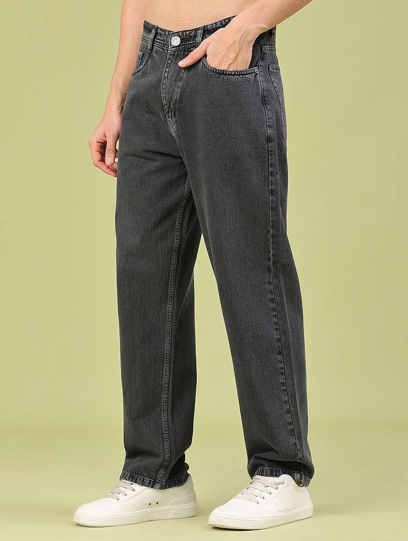 men plain mid rise full length jeans