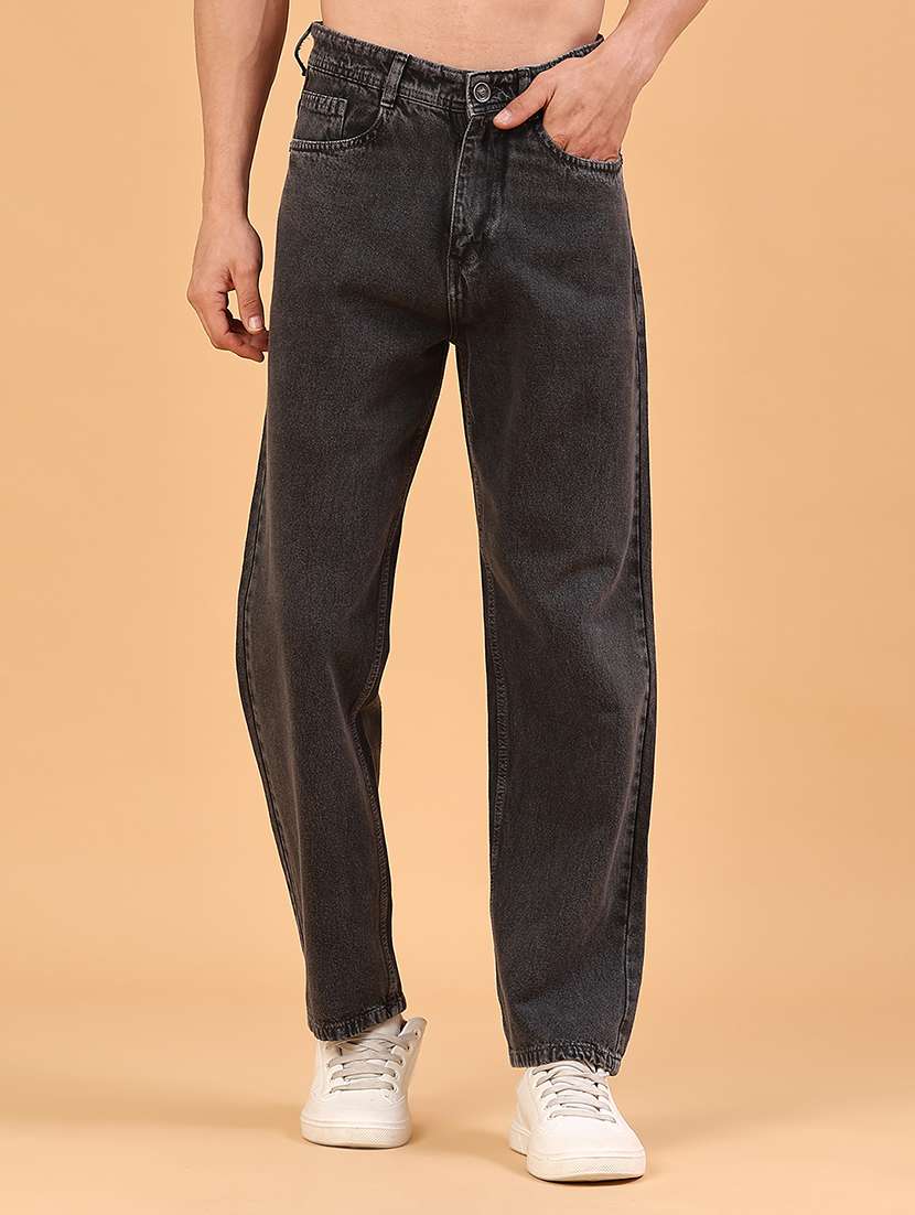 men plain mid rise full length straight fit jeans