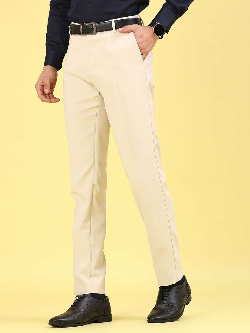 men beige cotton flat front trousers formal trouser - 22293593 -  Standard Image - 3