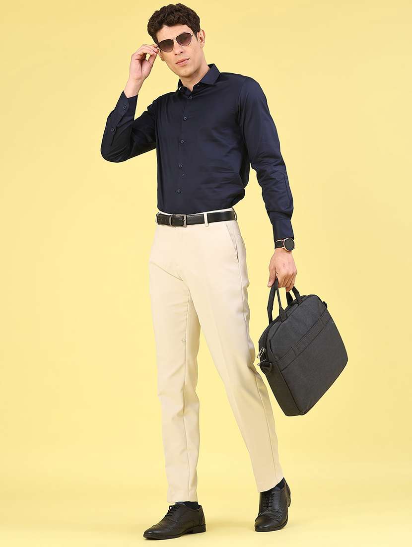 men beige cotton flat front trousers formal trouser - 22293593 -  Standard Image - 5