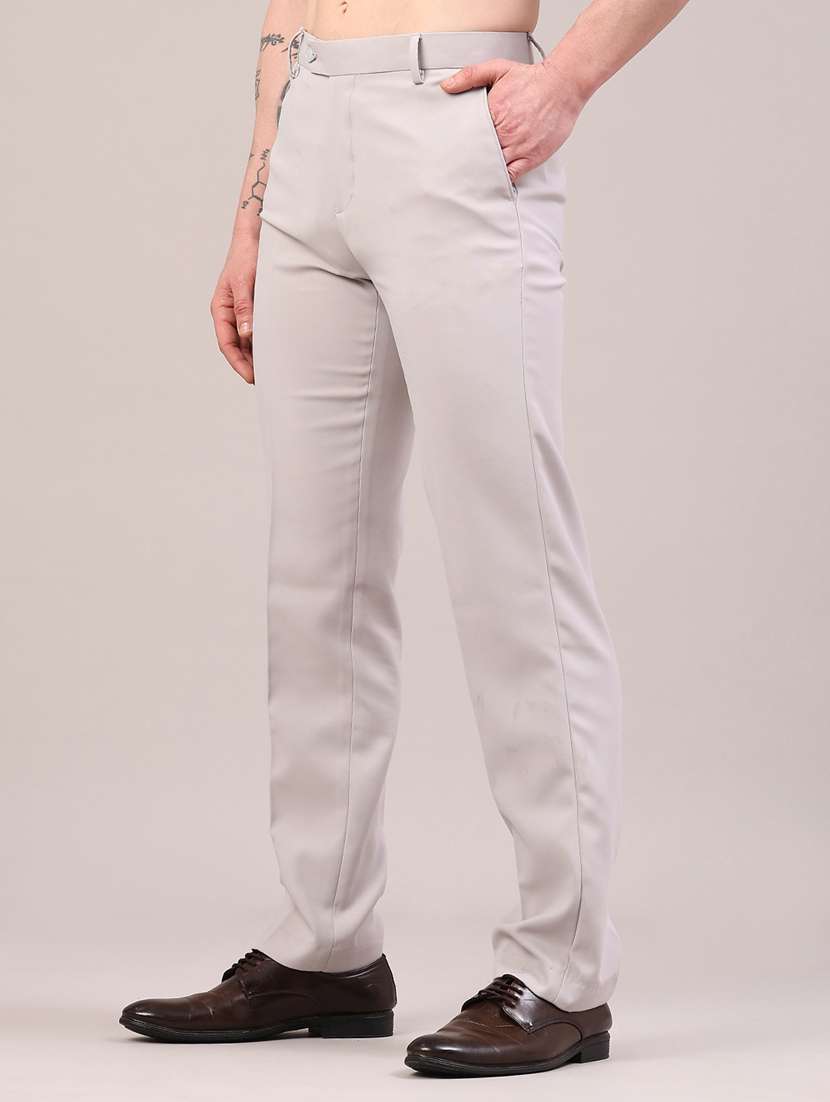 men grey cotton flat front trousers formal trouser - 22293594 -  Standard Image - 3