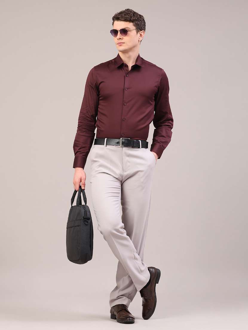 men grey cotton flat front trousers formal trouser - 22293594 -  Standard Image - 5