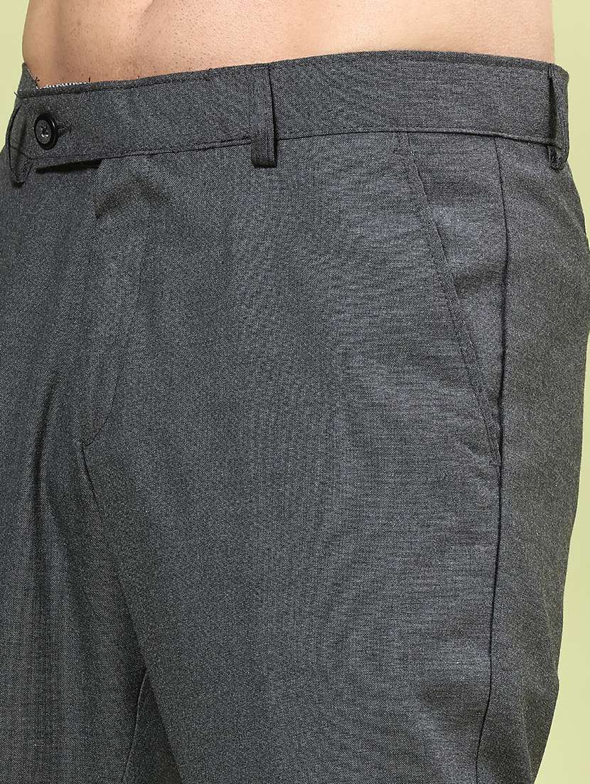men solid mid rise regular fit trouser