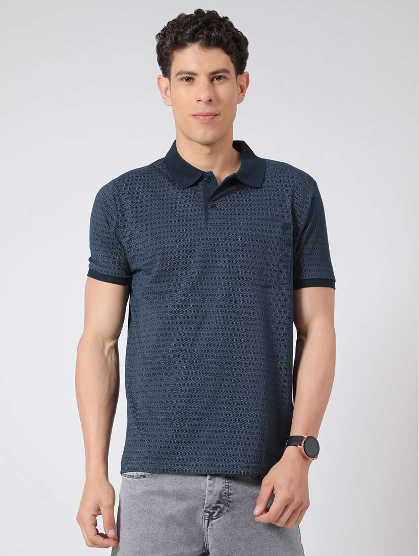 men navy blue cotton blend plain t-shirt