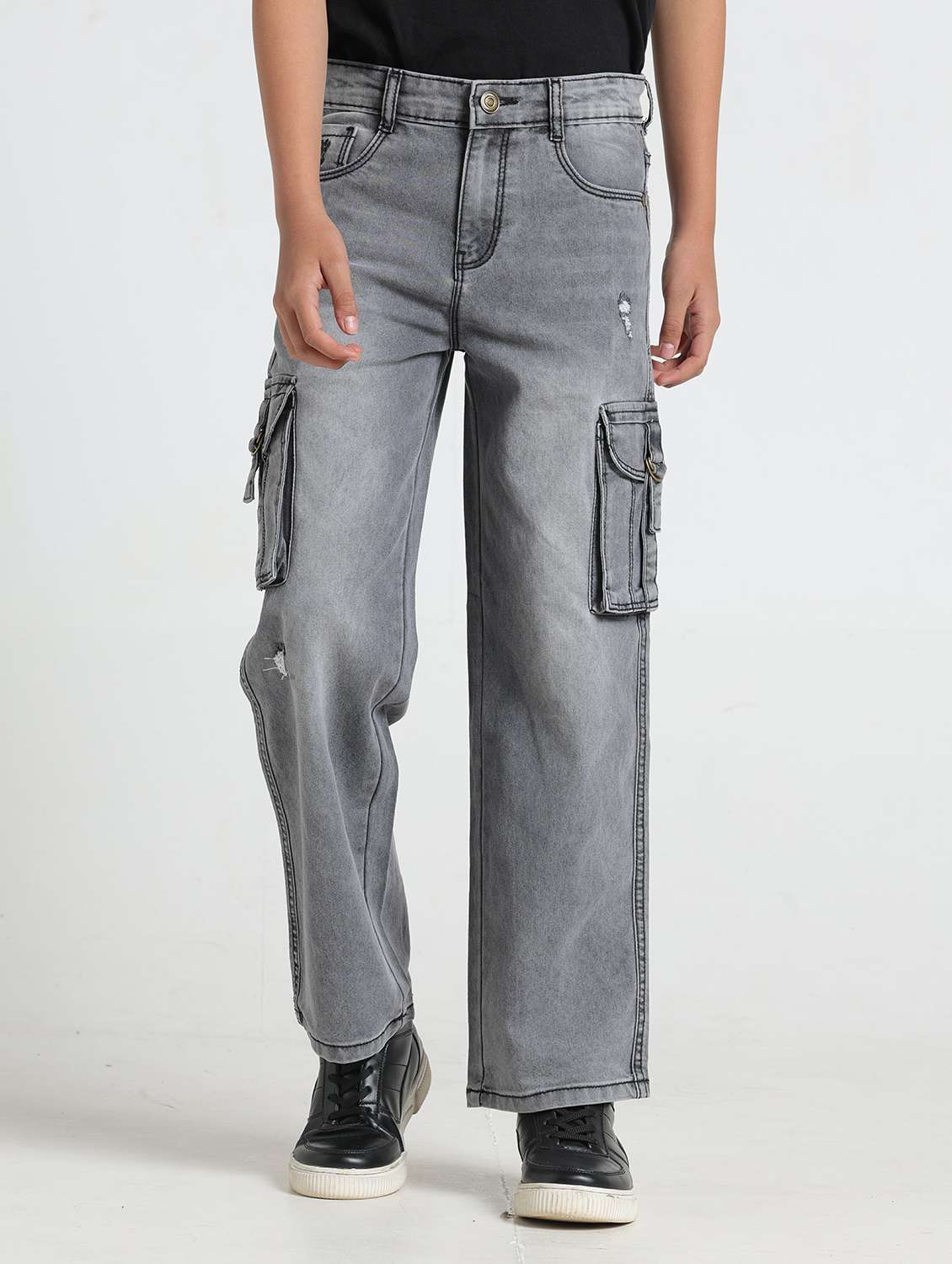 grey denim distressed jean