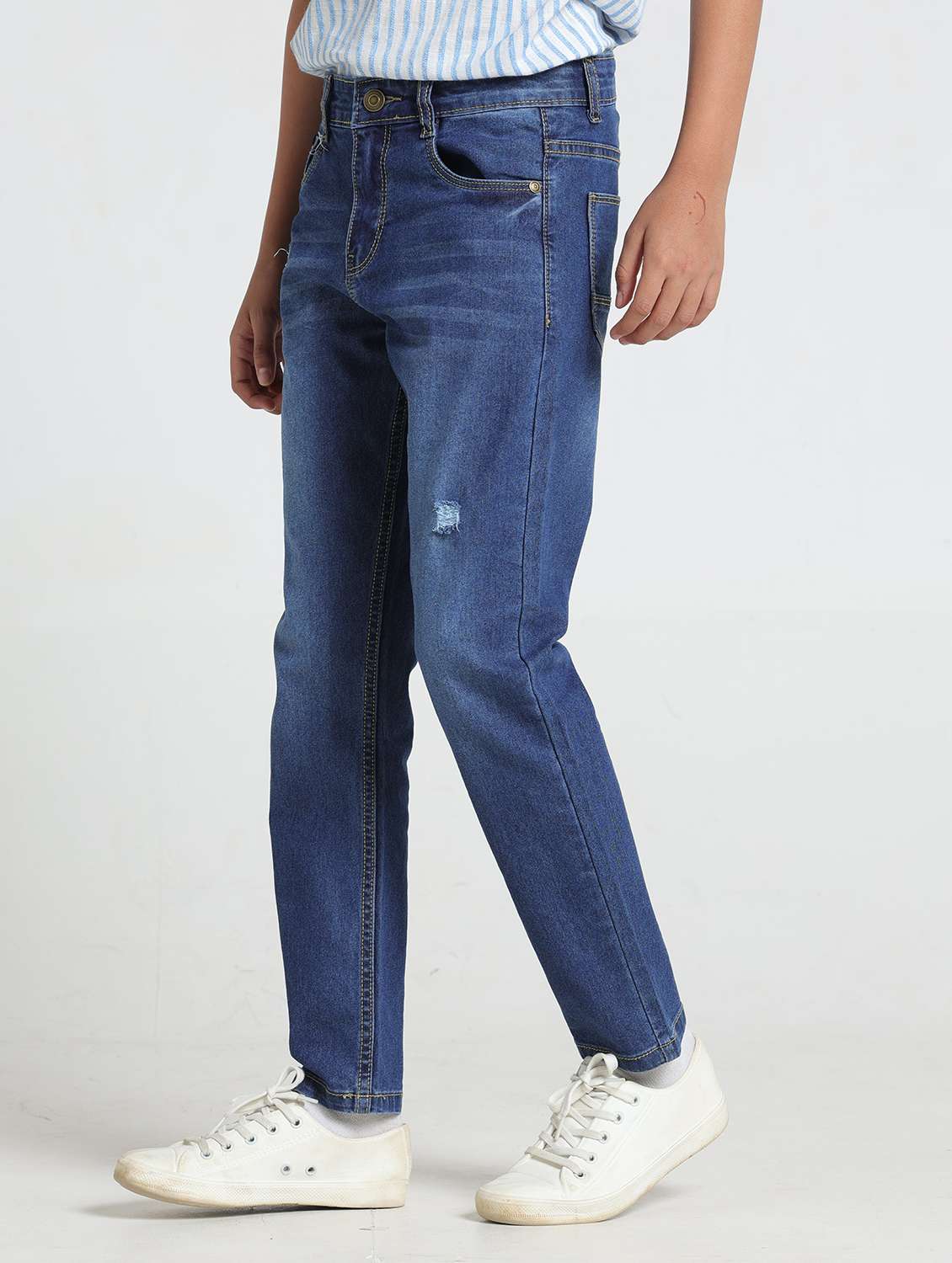 blue denim distressed jean