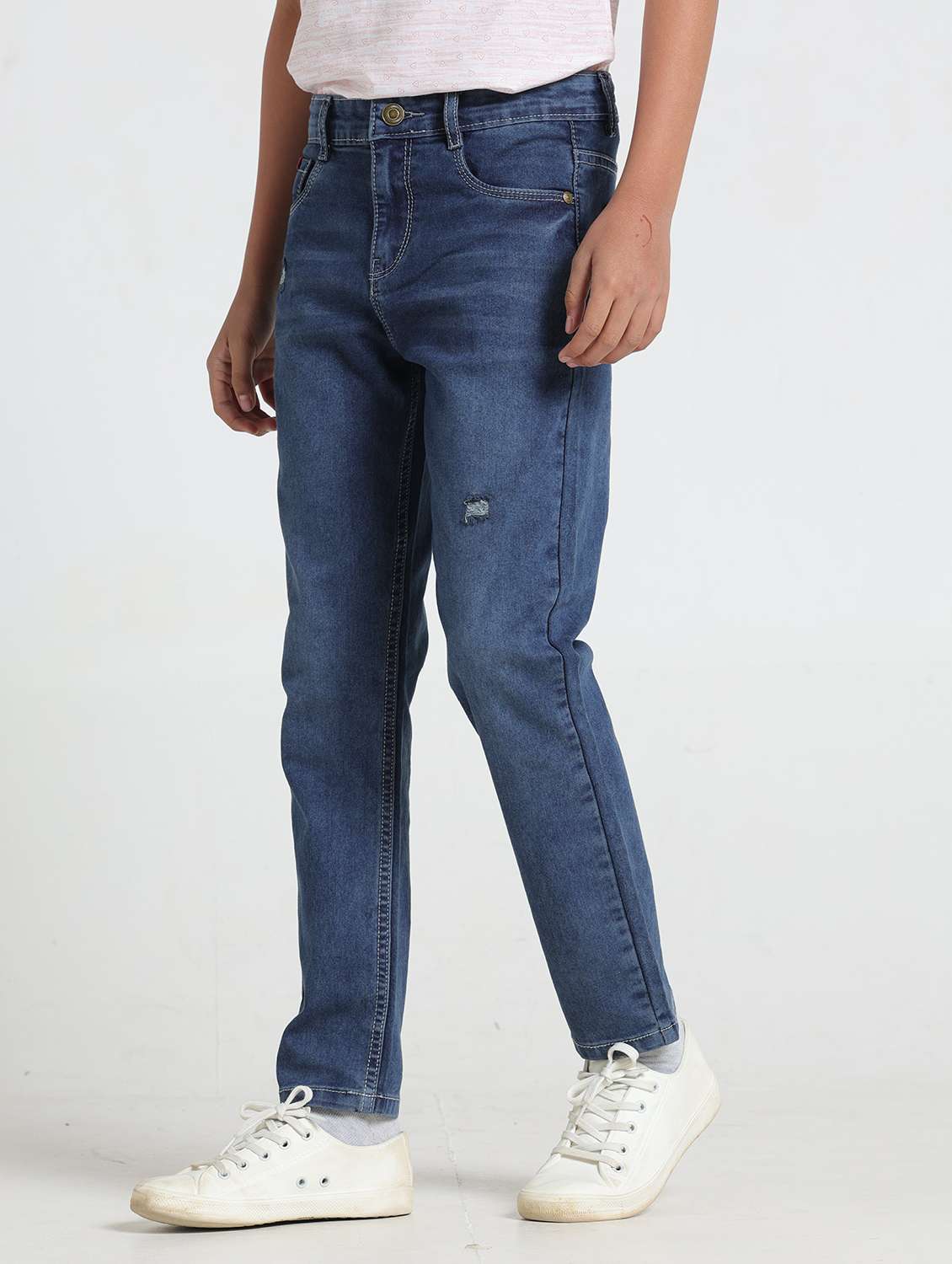 blue denim distressed jean