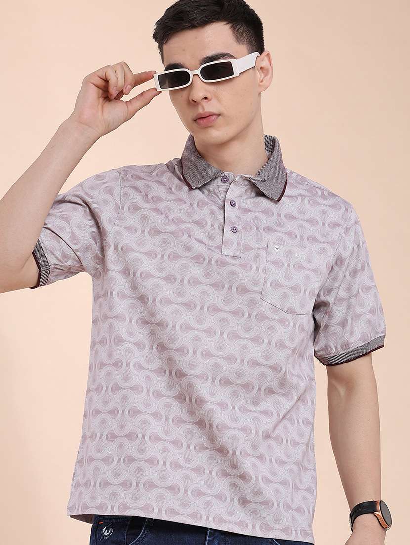 men printed short sleeve slim fit polo t-shirt