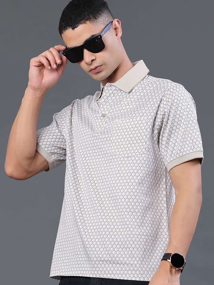men printed short sleeve slim fit polo t-shirt