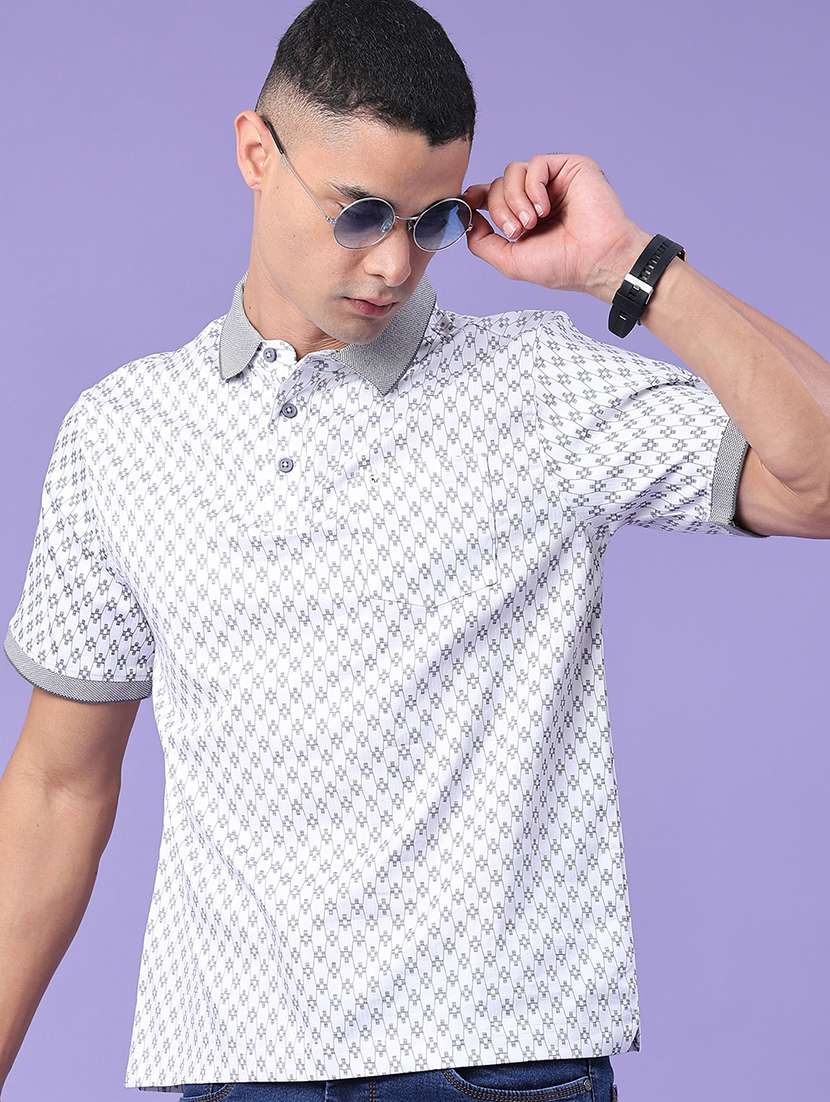 men printed short sleeve slim fit polo t-shirt