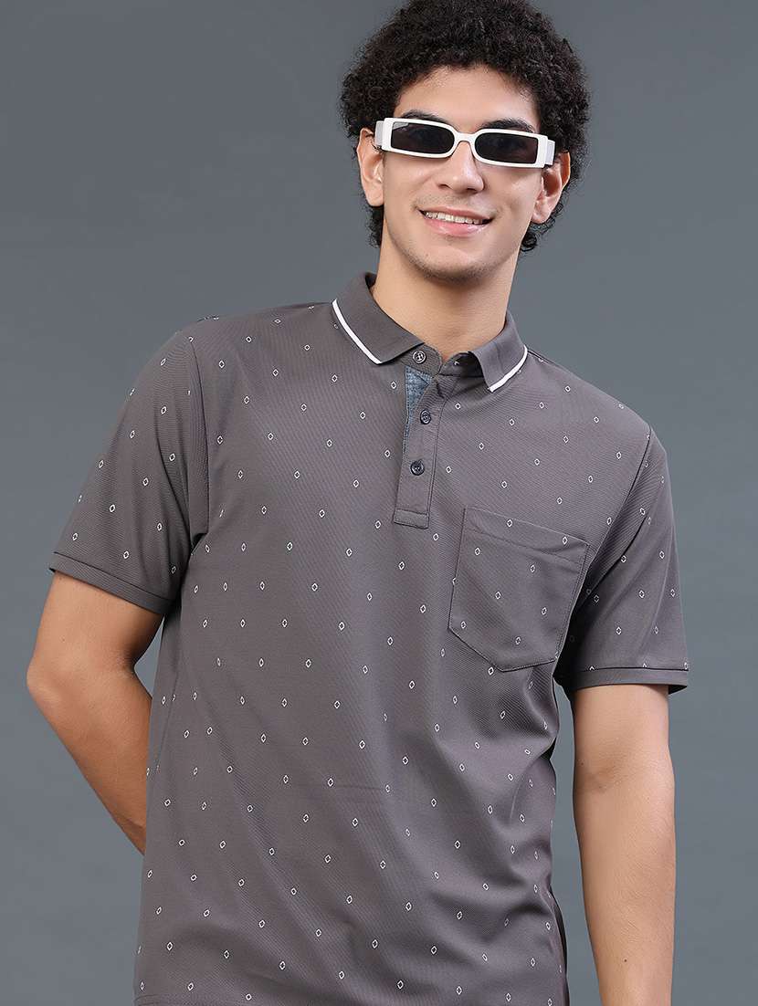 men printed short sleeve slim fit polo t-shirt