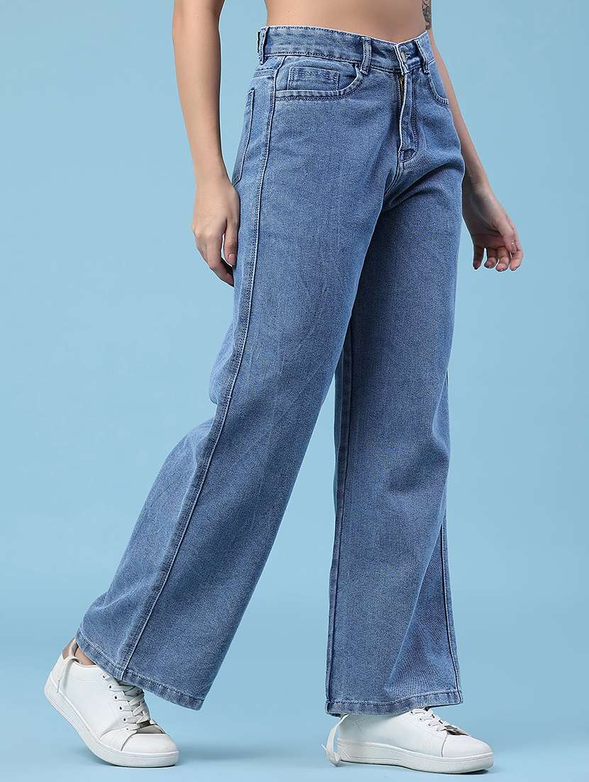 women solid high rise wide leg jeans - 22293686 -  Standard Image - 3