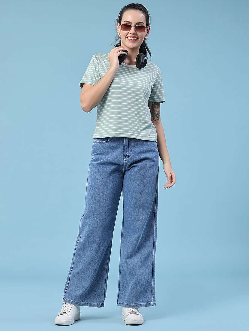 women solid high rise wide leg jeans - 22293686 -  Standard Image - 5
