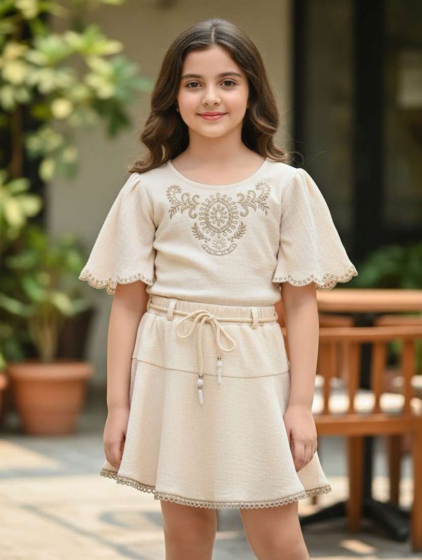 girls embroidered top and skirt co-ord set