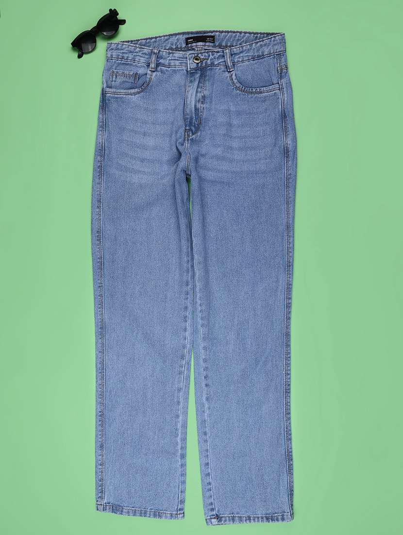 girls solid mid rise straight jeans