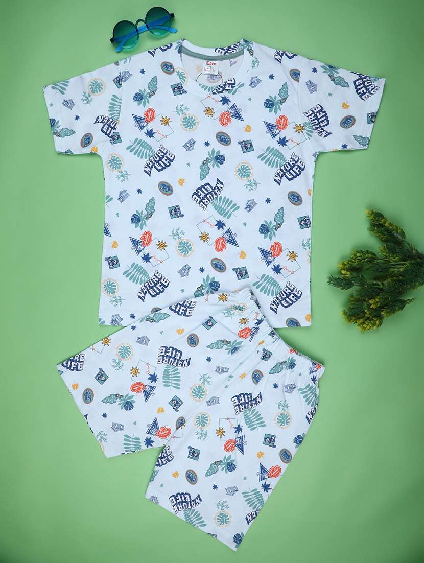 boys printed t-shirt & shorts co-ords set
