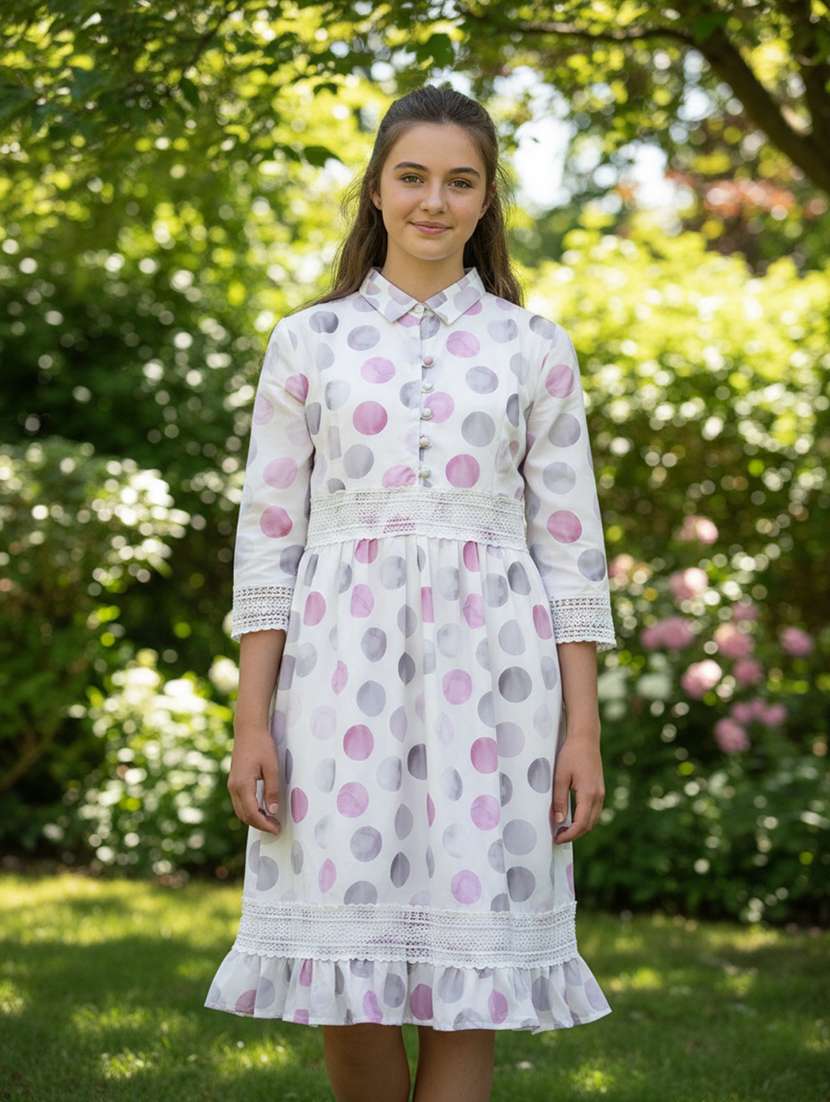 girls printed three quater sleeve tiered dress